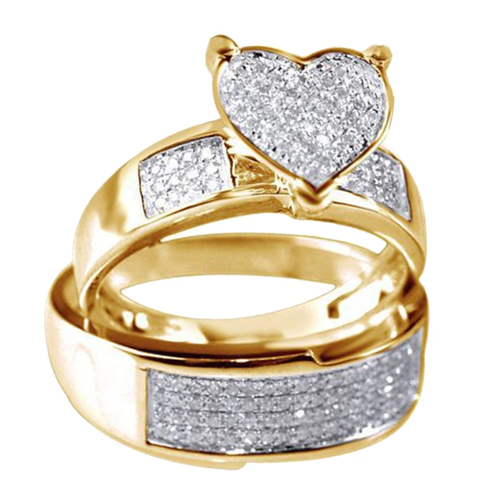 3Pcs Fashion Women Rhinestone Heart Ring Set Wedding Engagement Jewelry Gift