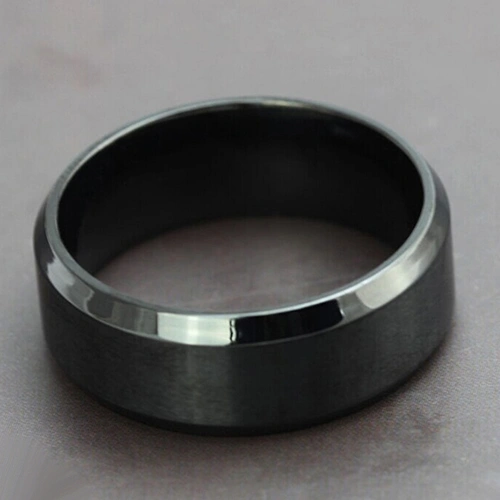 Fashion 8MM Titanium Steel Band Ring Men Wedding  Engagement Jewelry Black