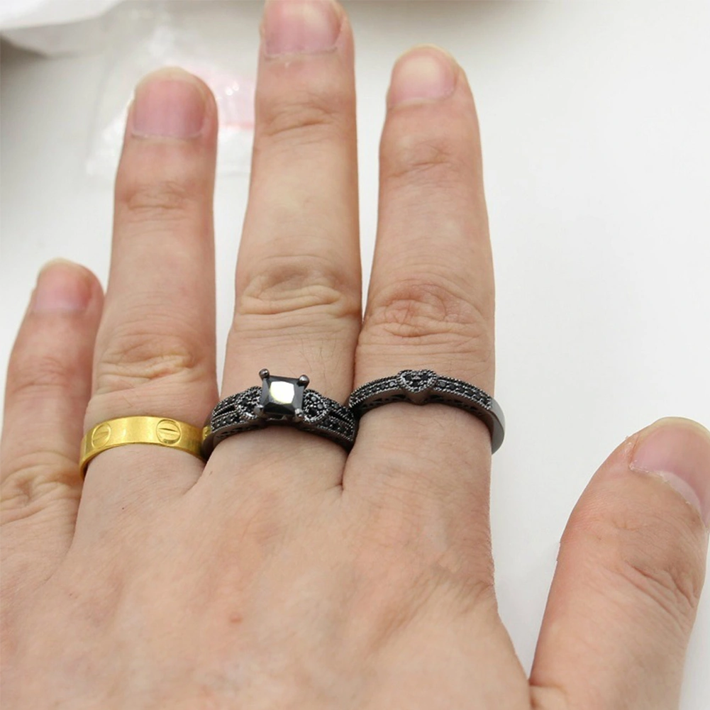 2Pcs/Set Women Fashion Square Cubic Zircon Hearts Finger Rings Party Jewelry