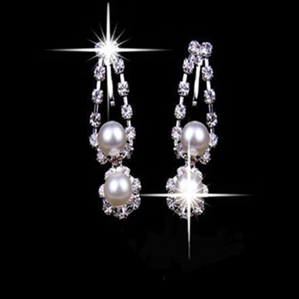 Women Palace Style Rhinestone Faux Pearl Pendant Necklace Earrings Jewelry Set