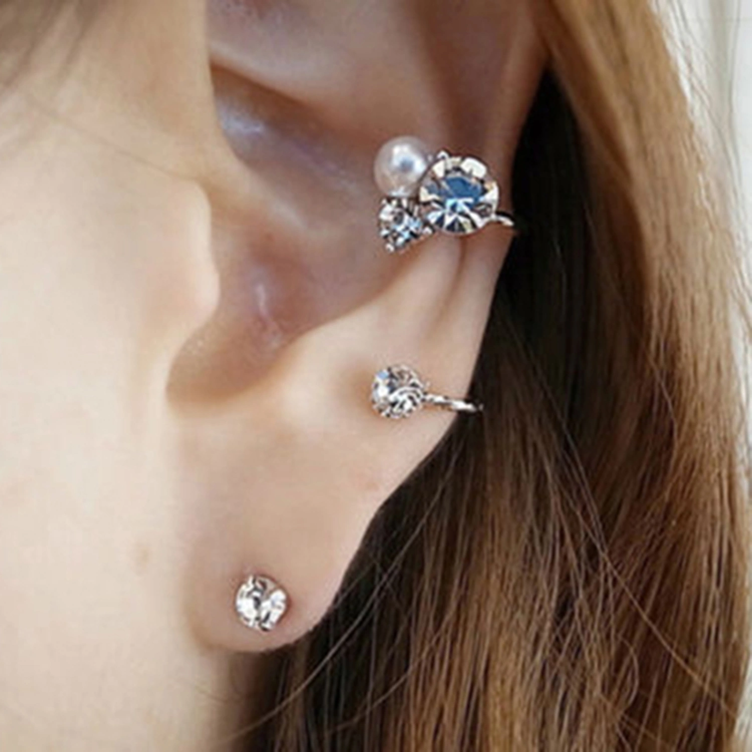 1 Set Earrings Rhinestone Faux Pearl Alloy Exquisite Ear Clip Stud for Women
