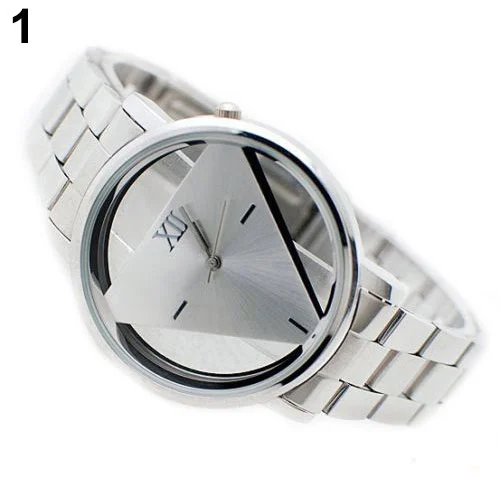 Men Women Fashion Silver Color Stainless Steel Triangle Dial Quartz Wrist Watch