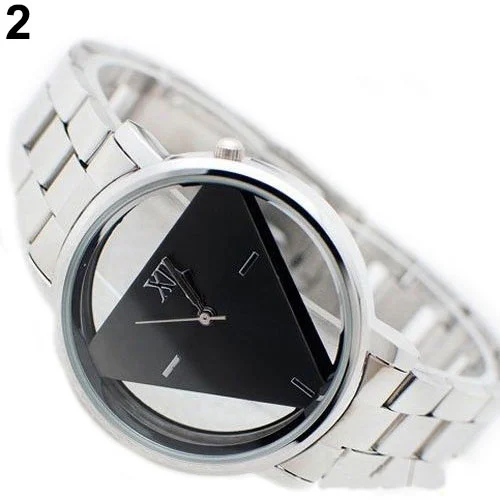 Men Women Fashion Silver Color Stainless Steel Triangle Dial Quartz Wrist Watch
