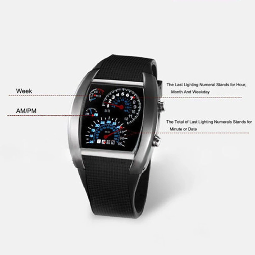 Fashion Men Women LED Digital Dashboard Pattern Dial Sport Wrist Watch Gift