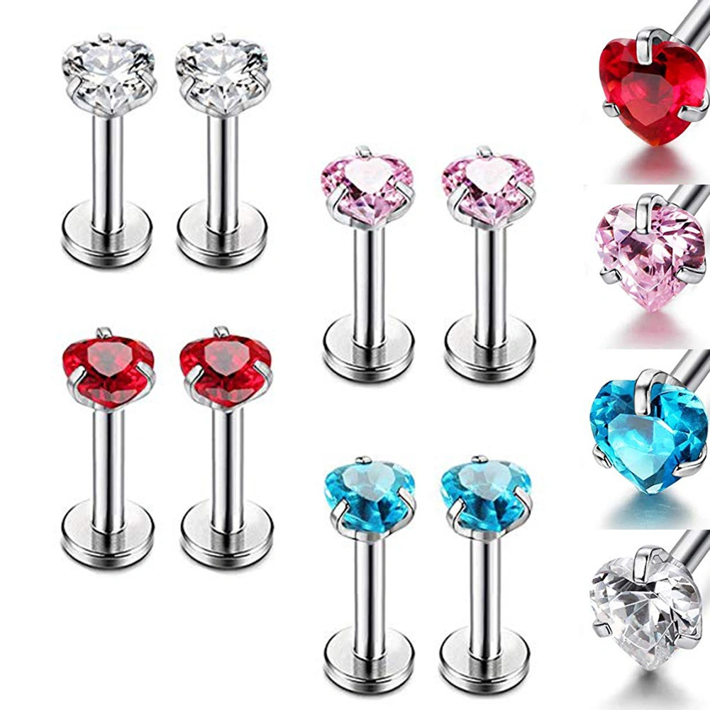 1Pair Cubic Zircon Heart Pattern Lip Nose Ear Studs Fashion Women Jewelry Gift