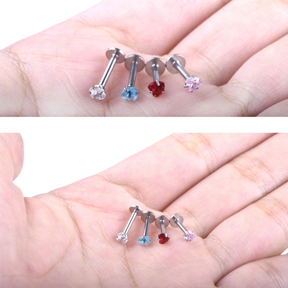 1Pair Cubic Zircon Heart Pattern Lip Nose Ear Studs Fashion Women Jewelry Gift