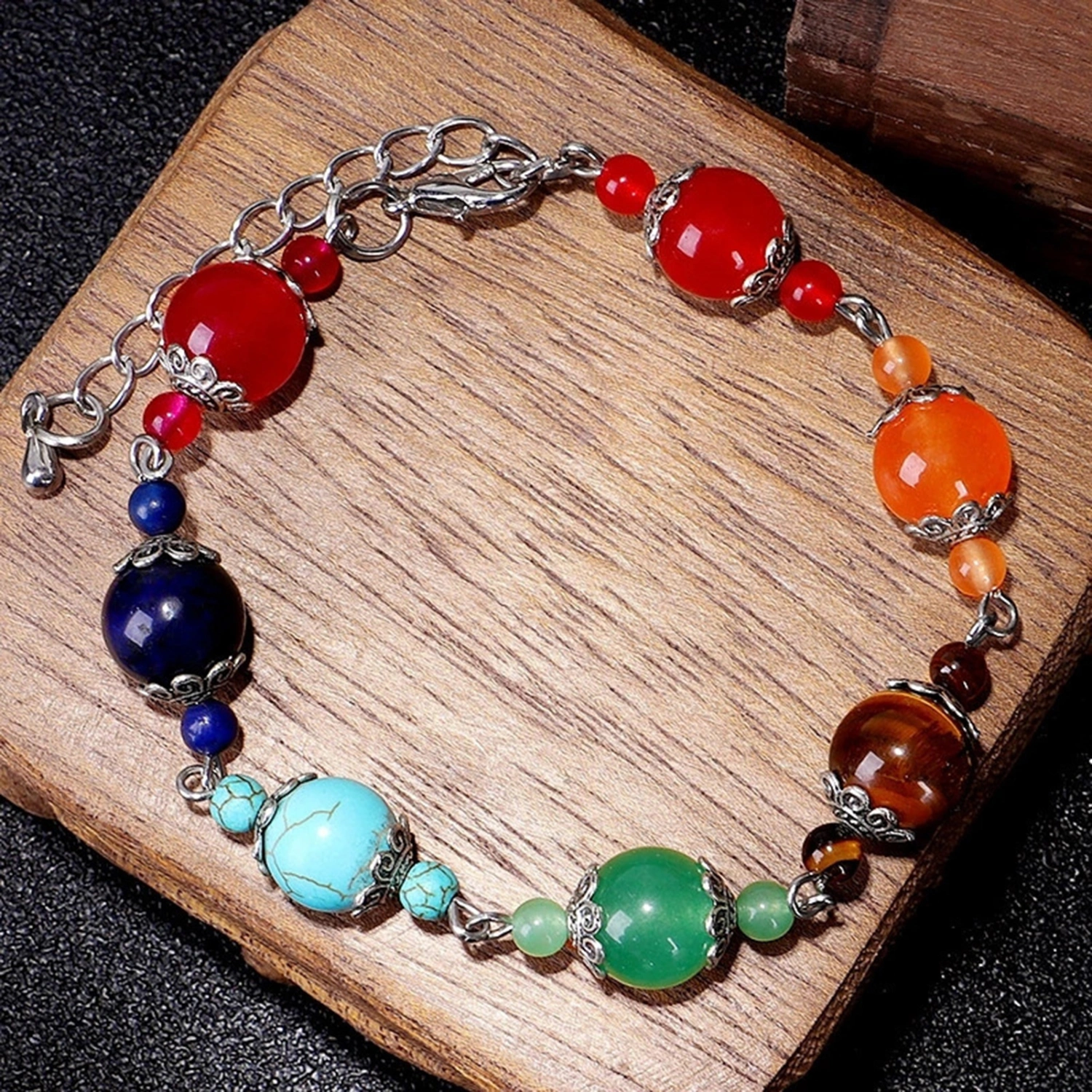Beaded Bracelet 7 Chakra Colorful Beads Adjustable Decorative Prayer Balance Handmade Women Natural Faux Stone Healing Bangle Jewelry Gift