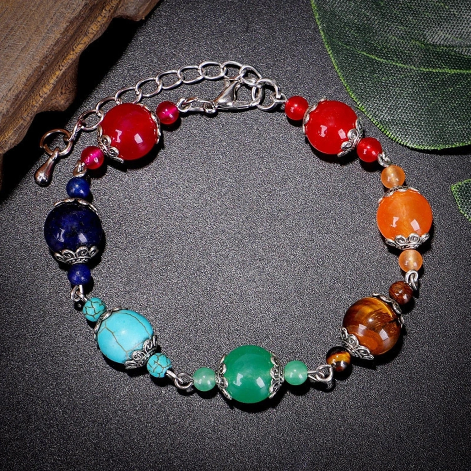 Beaded Bracelet 7 Chakra Colorful Beads Adjustable Decorative Prayer Balance Handmade Women Natural Faux Stone Healing Bangle Jewelry Gift