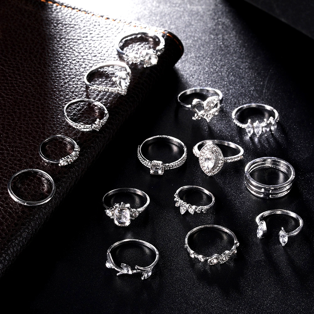 15Pcs/Set Women Bohemian Artificial Gemstone Rhinestone Finger Ring Jewelry Gift