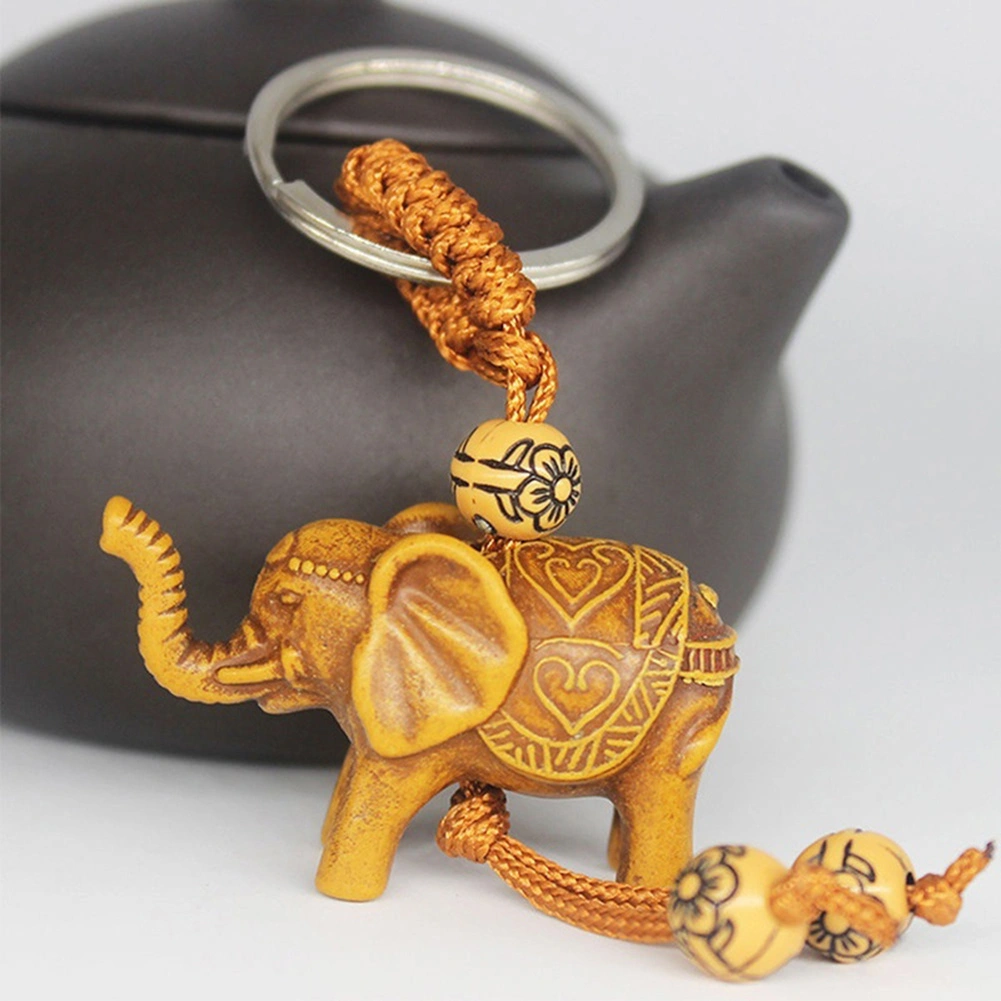 2Pcs Elephant Carving Lucky Pendant Keychain Key Ring Evil Defends Decor Gift