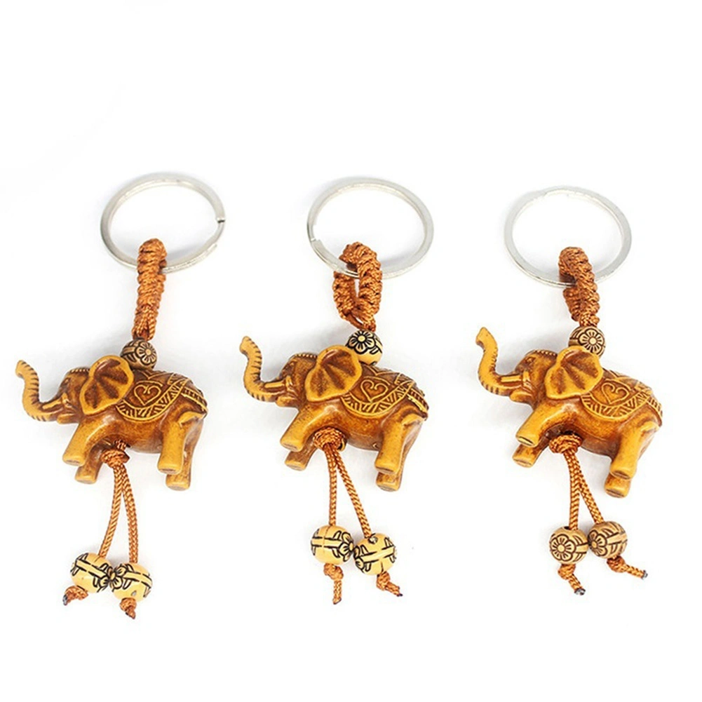 2Pcs Elephant Carving Lucky Pendant Keychain Key Ring Evil Defends Decor Gift