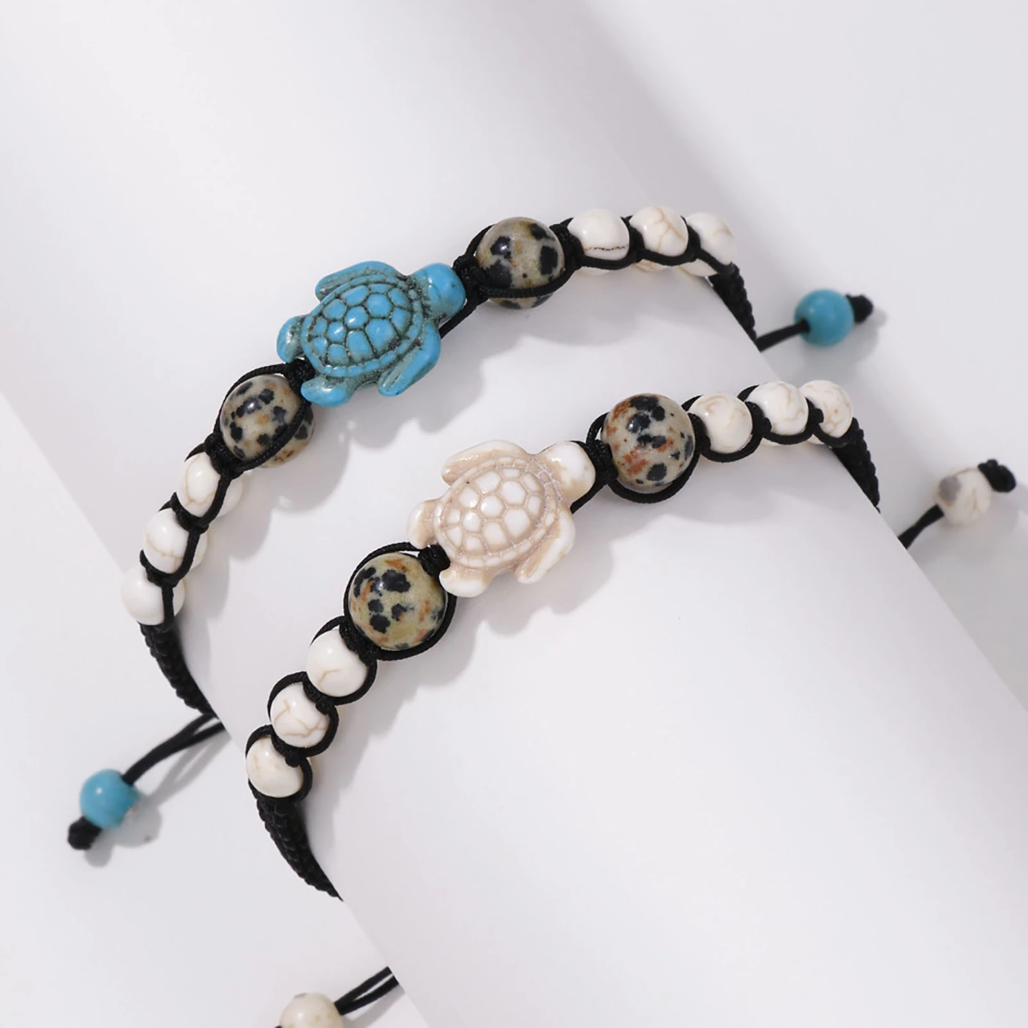 2Pcs Beads Bracelets Retro Tortoise Decor Handmade Adjustable Fine Workmanship Decoration Portable Bohemian Stone Friendship Bracelets Clothing Accessory