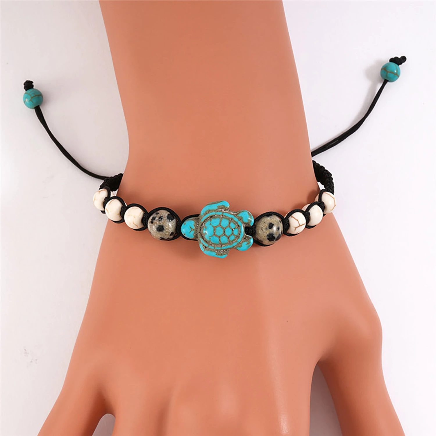 2Pcs Beads Bracelets Retro Tortoise Decor Handmade Adjustable Fine Workmanship Decoration Portable Bohemian Stone Friendship Bracelets Clothing Accessory