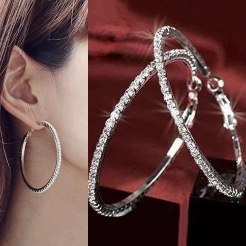 1 Pair Women Fashion Punk Luxury Shiny Rhinestone Ear Hoop Dangle Earrings