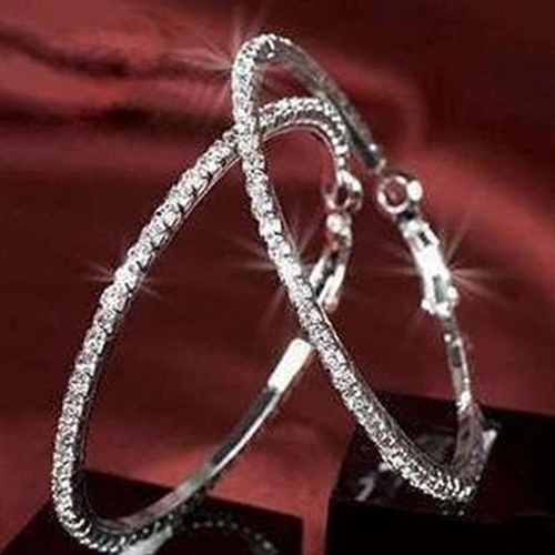 1 Pair Women Fashion Punk Luxury Shiny Rhinestone Ear Hoop Dangle Earrings