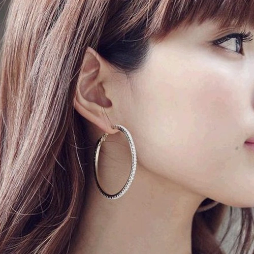 1 Pair Women Fashion Punk Luxury Shiny Rhinestone Ear Hoop Dangle Earrings