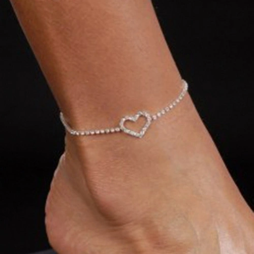 Lady Love Heart Rhinestone Ankle Bracelet Sandal Beach Foot Chain Anklet Jewelry