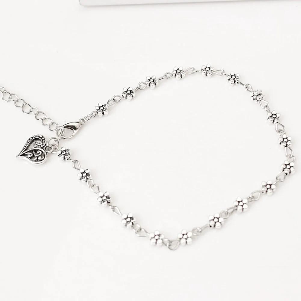Vintage Flower Hollow Heart Charm Anklet Women Sandals Barefoot Ankle Bracelet