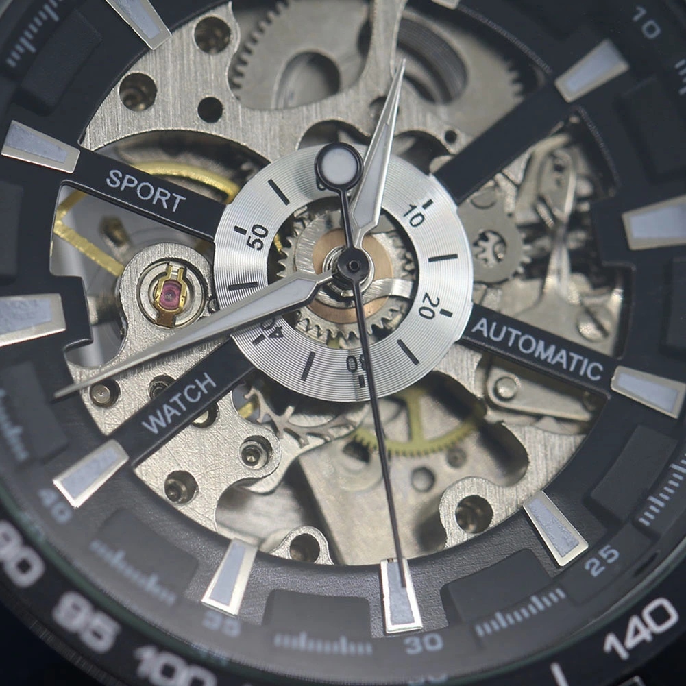 Men's Hollow Skeleton Dial Automatic Mechanical Stainless Steel Band Wrist Watch