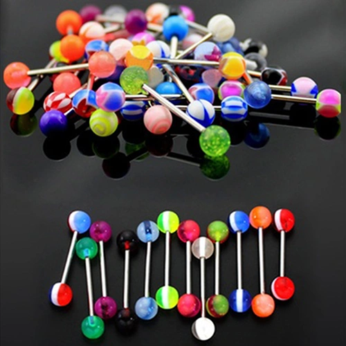 50Pcs 14G Mixed Color Ball Nipple Tongue Bar Barbell Ring Body Piercing Jewelry