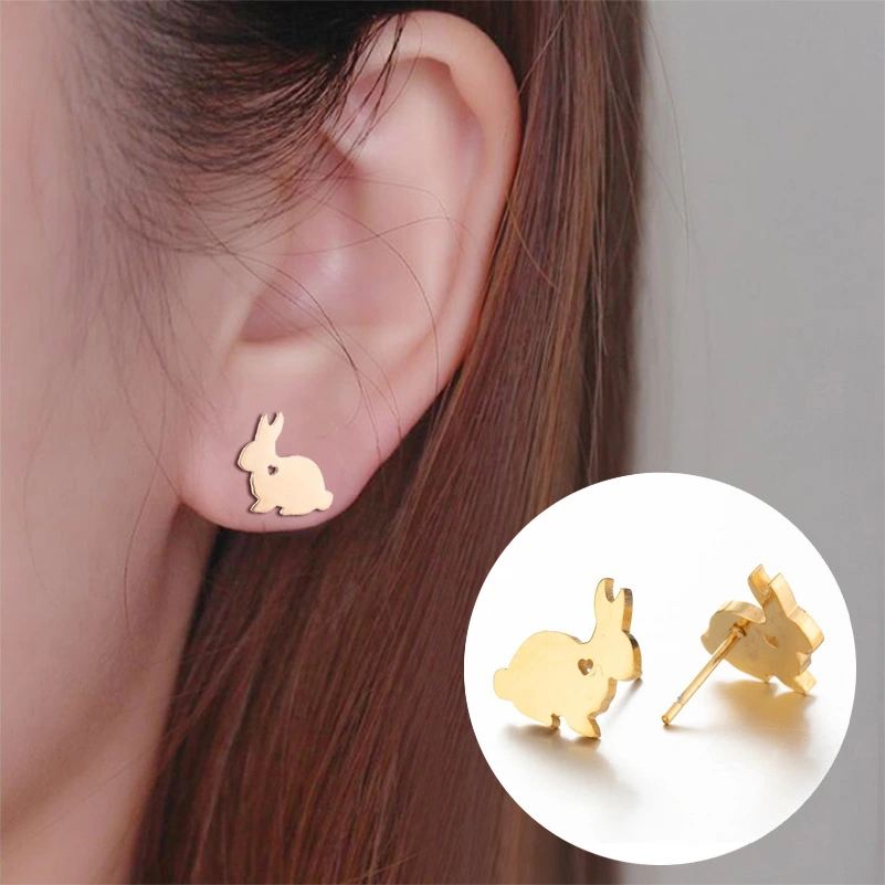 Cute Jewelry Rabbit Stud Earrings Stainless Steel Temperamental