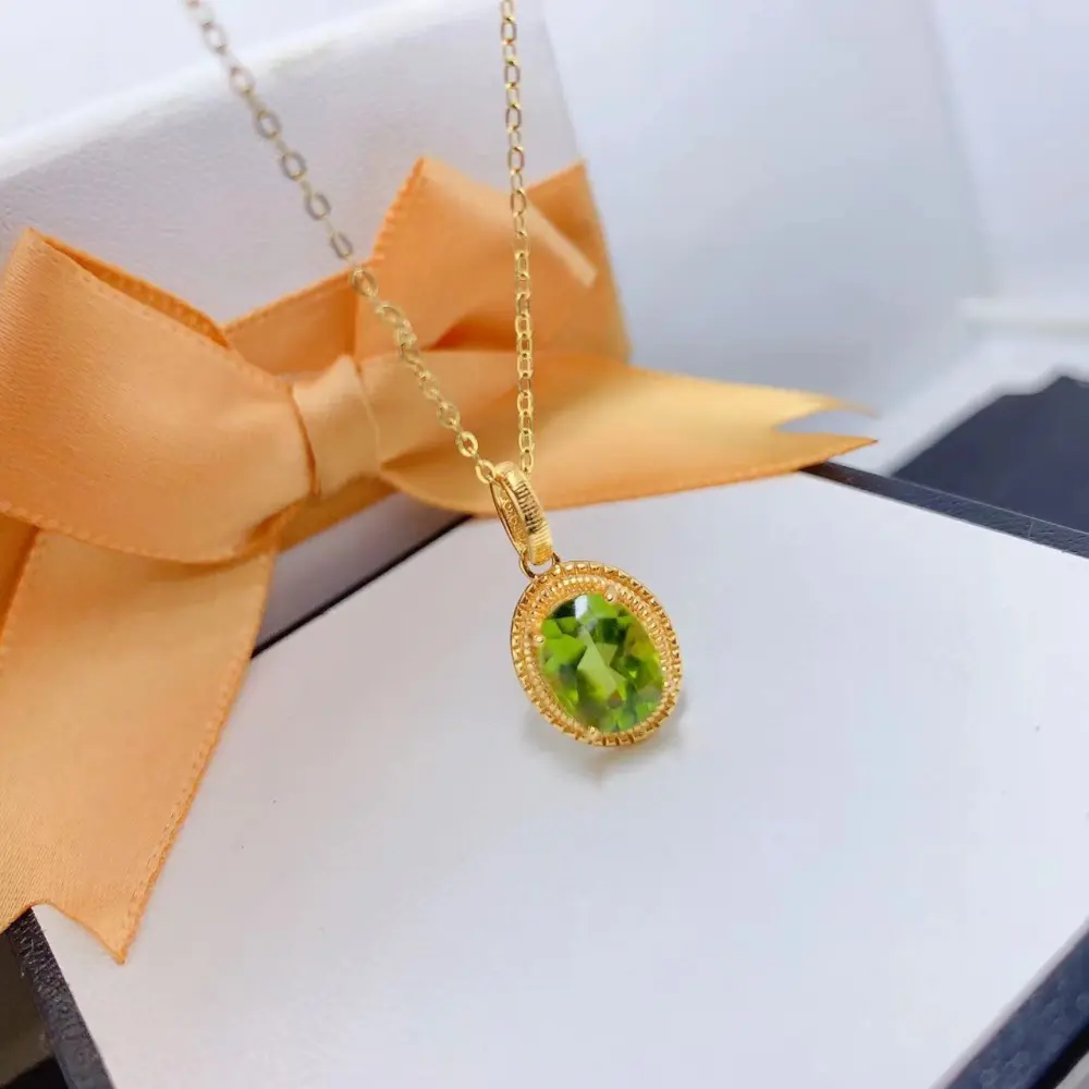 Inlaid Natural Plain Olivine Pendant Necklace