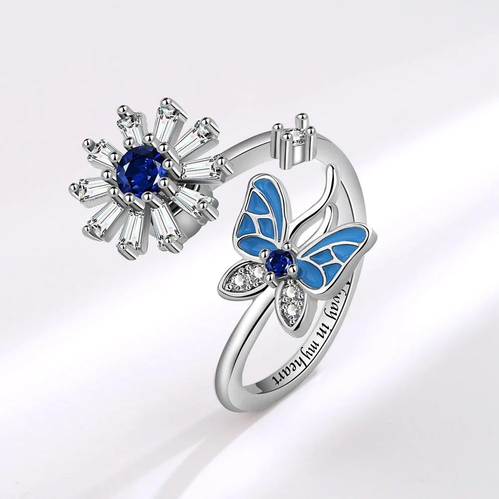 Butterfly Snowflake Rotating Anxiety Ring Adjustable