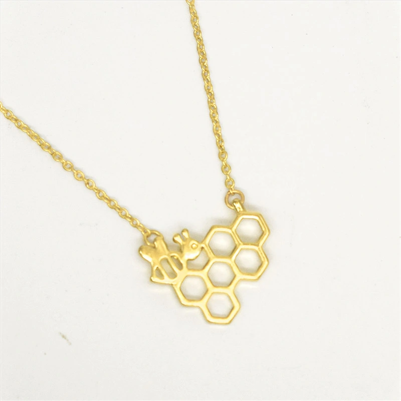 New Product Creative Hexagonal Honeycomb Hive Small Bee Insect Necklace Female Pendant Ornament