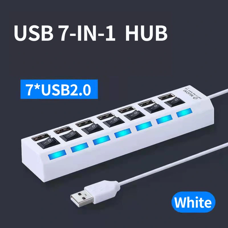 USB Hub 2.0 Multi USB Port 4/7 Ports Hub USB High Speed Hab With On/off Switch USB Splitter