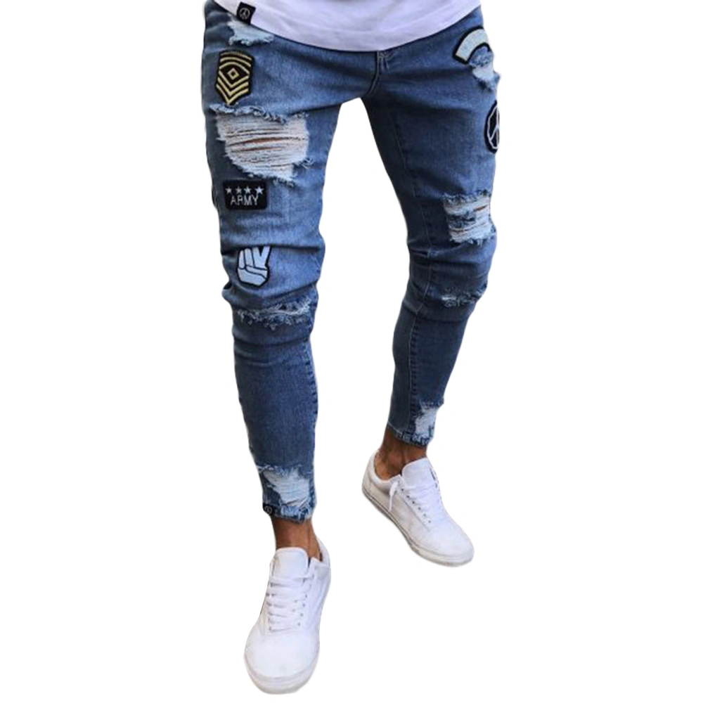 Men's Slim Ripped Jeans Rag Design Casual Fashion Zipper Closure Breathable Trousers