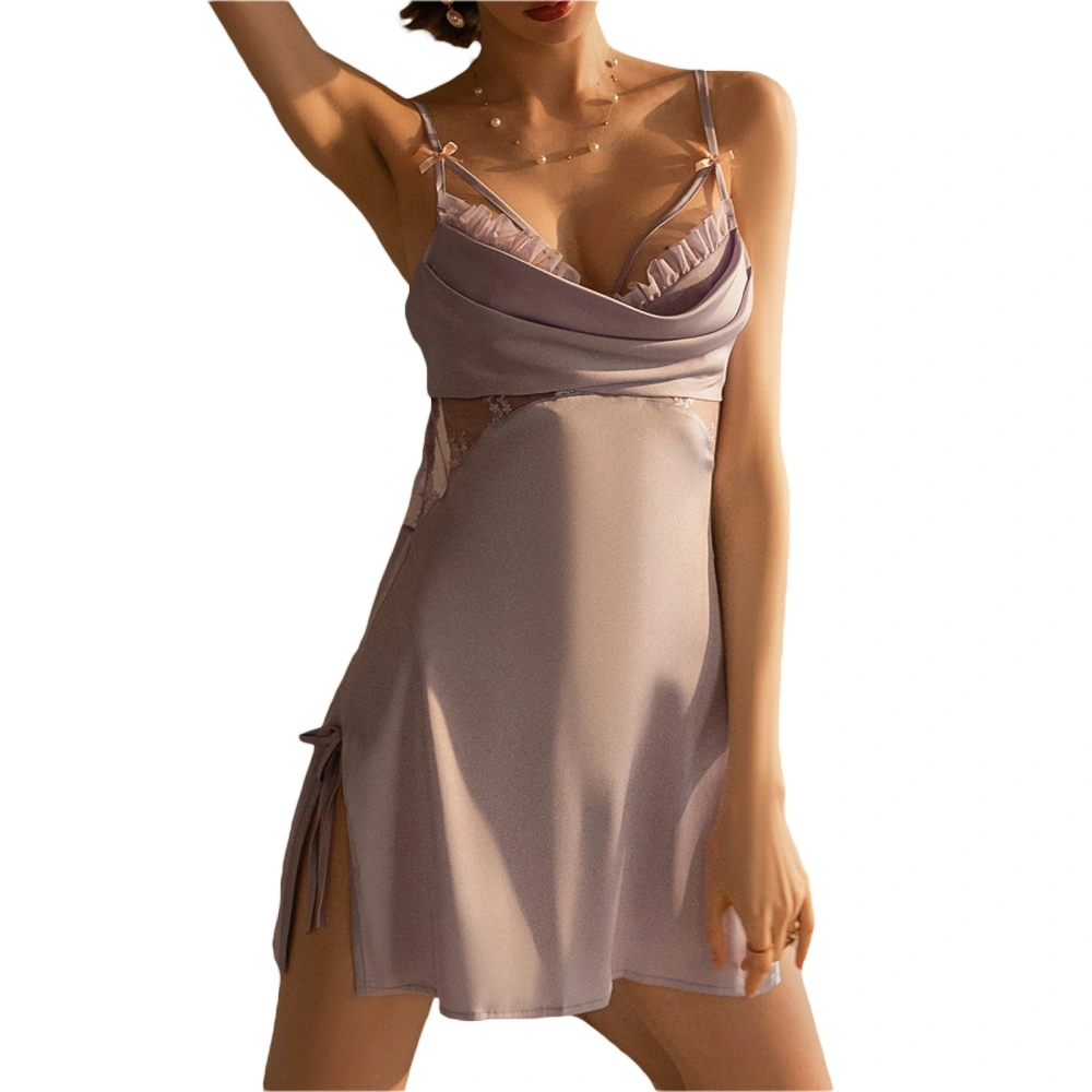 Women Nightdress, Spaghetti Straps V-neck Lace Patchwork Mini Slip Dress Sleepwear