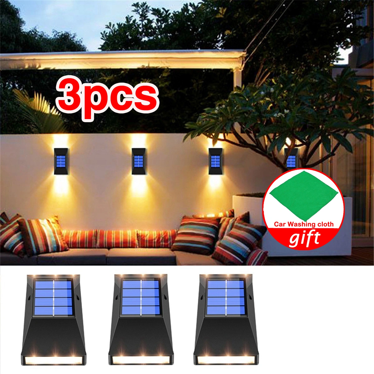 3 Piece Solar Lights Outdoor Garden Wall Lights+1 Cloth