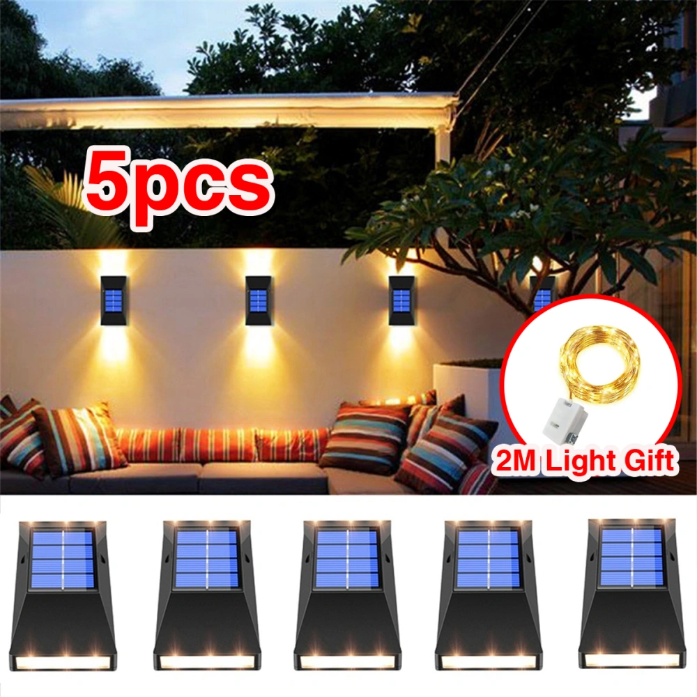 5 Piece Solar Lights Outdoor Garden Wall Lights+2M Led Light