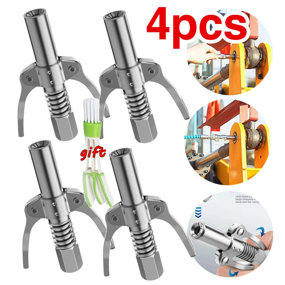 4Pcs Injection Stainless Steel Grease Coupler+Cleaning Brush