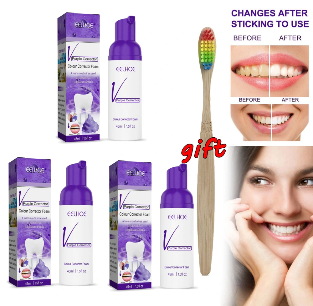 3Pcs Oral Care Purple Tooth Whitening,Stain  Removal