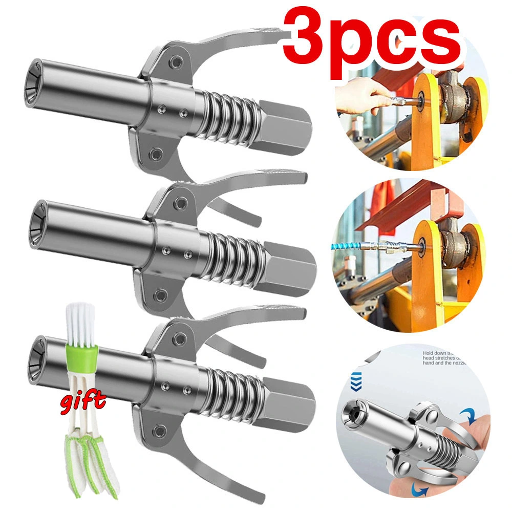 3Pcs Handle Injection Steel Grease Coupler+Cleaning Brush