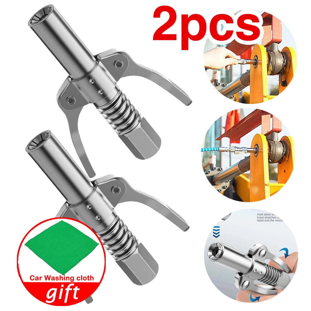 2Pcs Injection Stainless Steel Grease Coupler+Cleaning Cloth