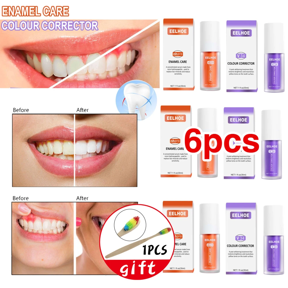 6Pcs Purple Toothpaste Whitening Foam Stain Removal