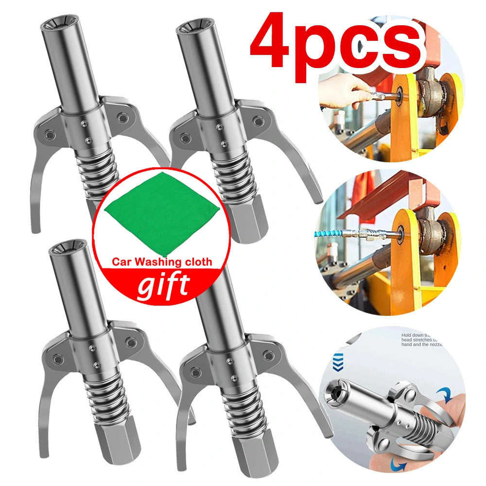 4Pcs Injection Stainless Steel Grease Coupler+Cleaning Cloth