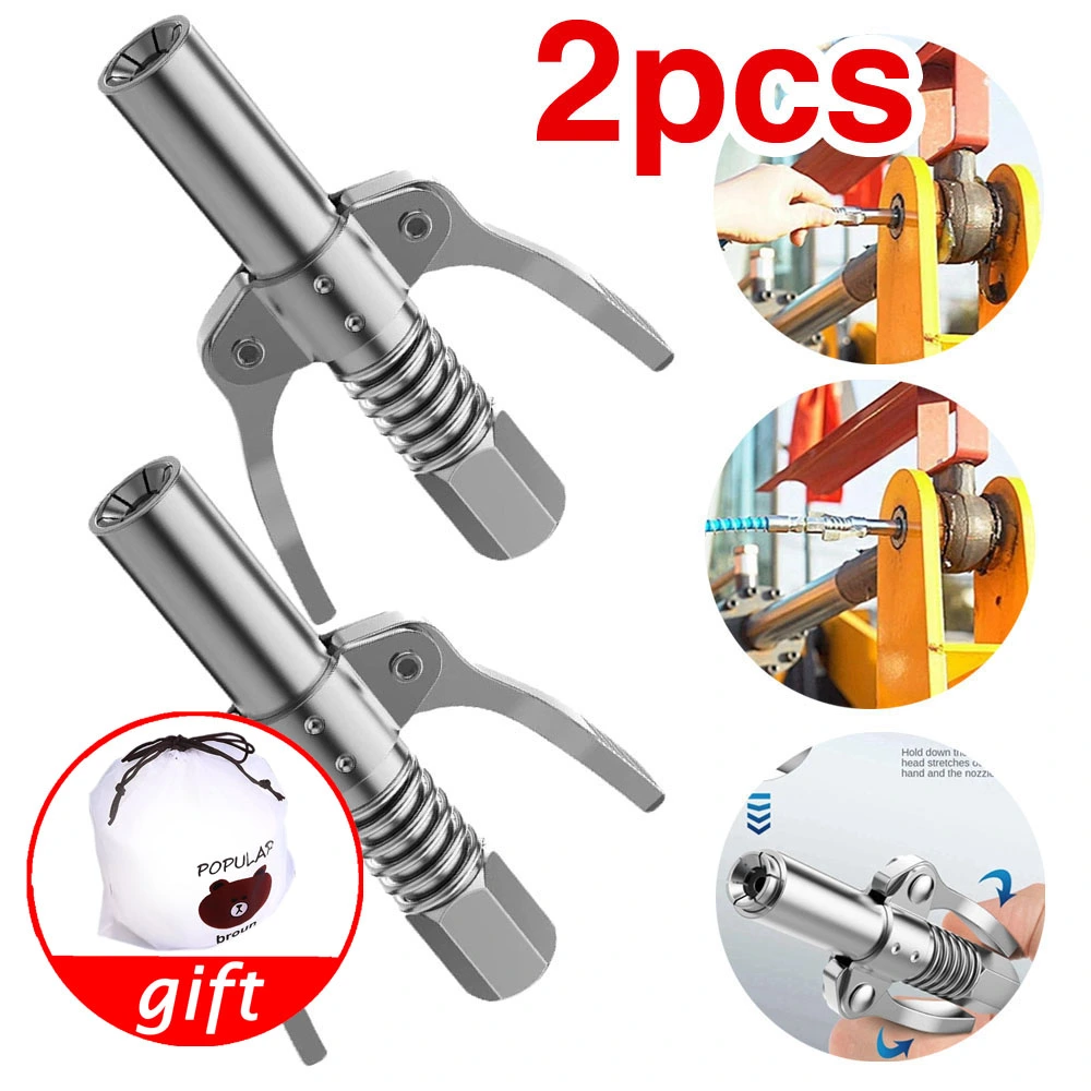 2Pcs Injection Stainless Steel Grease Coupler+Storage Bag