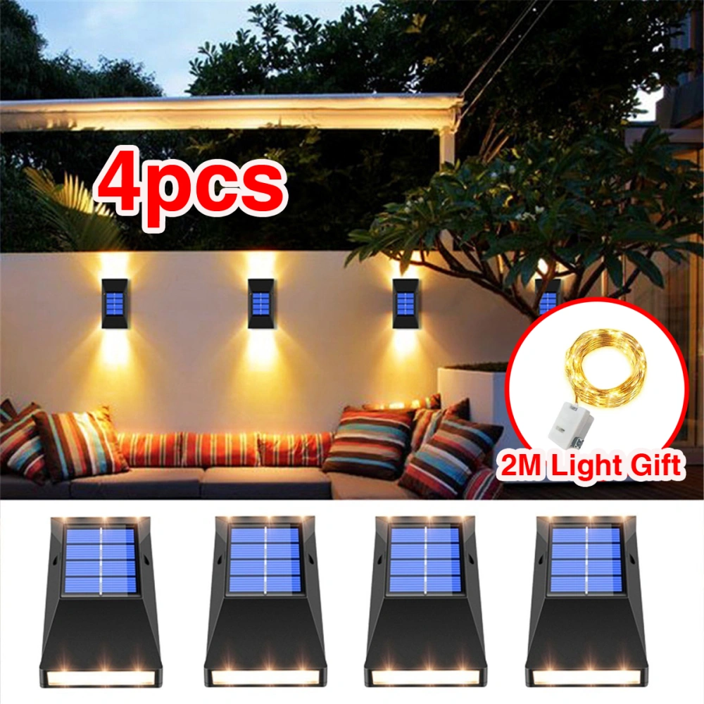 4 Piece Solar Lights Outdoor Garden Wall Lights+2M Led Light