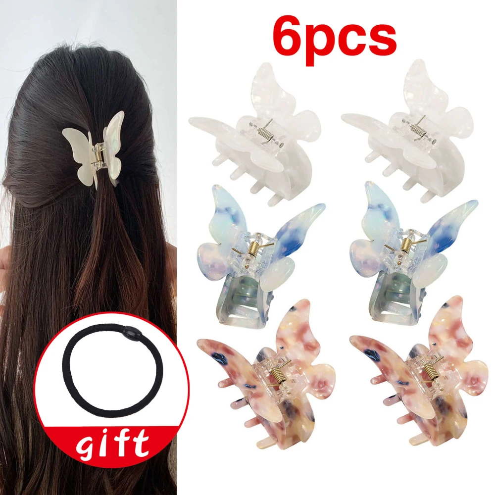 6 Butterfly Hair Claws,Acrylic Hair Clips For Women Girls