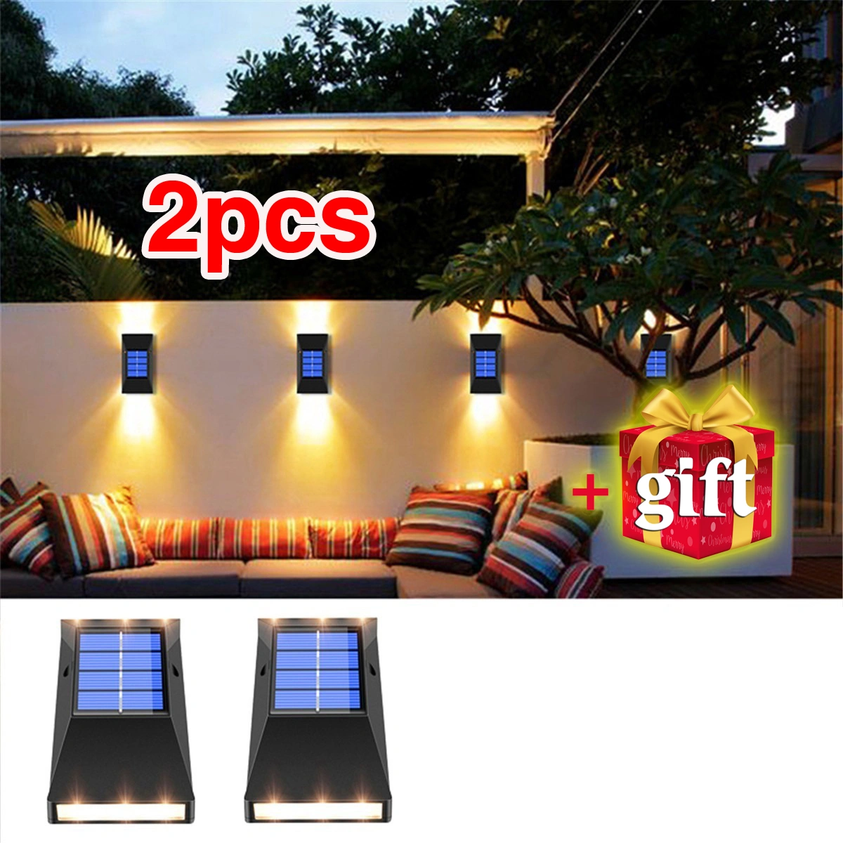 2 Piece Solar Lights Outdoor Garden Wall Lights+1 Gift