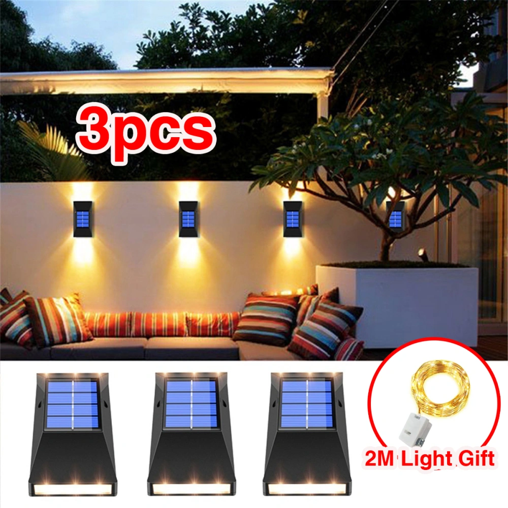 3 Piece Solar Lights Outdoor Garden Wall Lights+2M Led Light