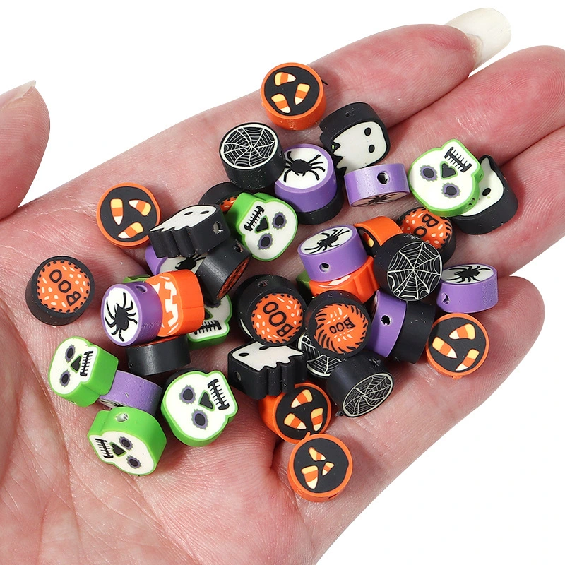 Halloween Colorful Funny Flat Round Polymer Clay Beads