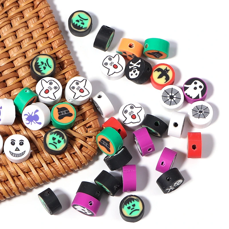 Halloween Colorful Funny Flat Round Polymer Clay Beads