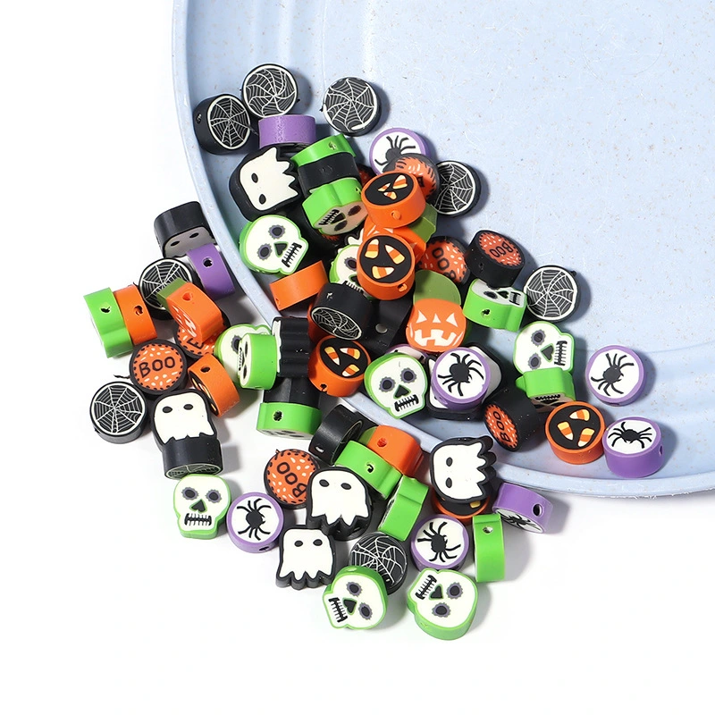Halloween Colorful Funny Flat Round Polymer Clay Beads