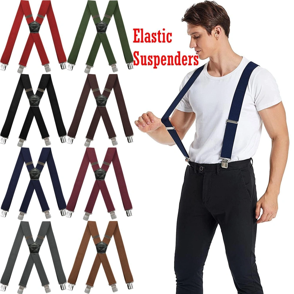 Elastic Suspenders for Men Heavy Duty with Clips X-Back Heavy Duty Clips Adjustable Suspenders