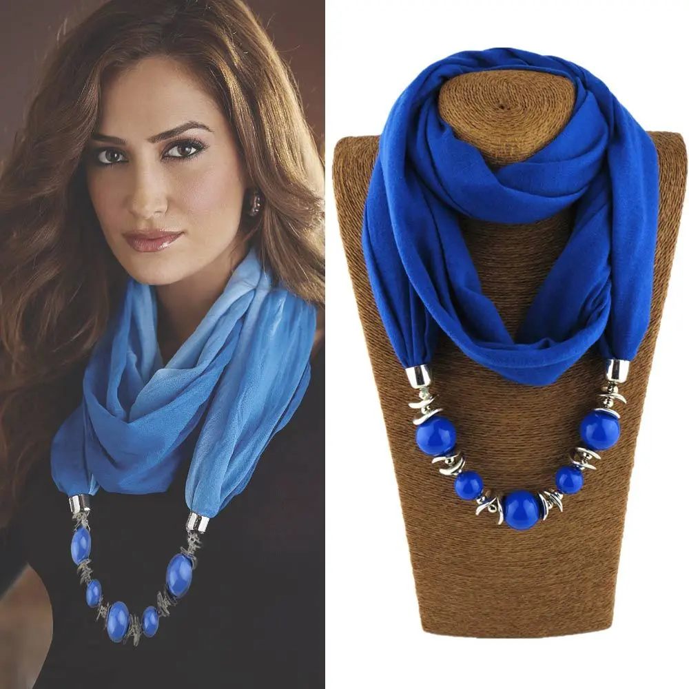 9 Colors Ethnic Unique Scarf Necklaces Resin Pendant Neckerchief Statement Women Bohemia Necklace