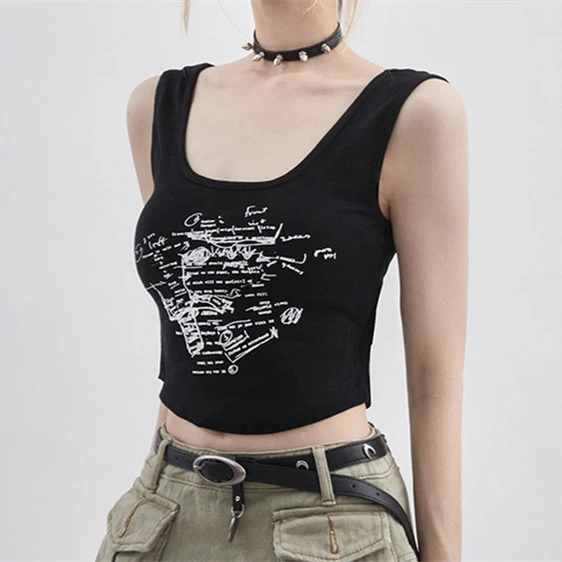 Women's Summer Hot Girl Vintage Letter Print Knitted Vest
